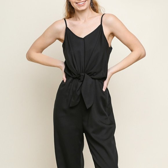 NWOT! Umgee Black Jumpsuit with Front Tie - Picture 2 of 5